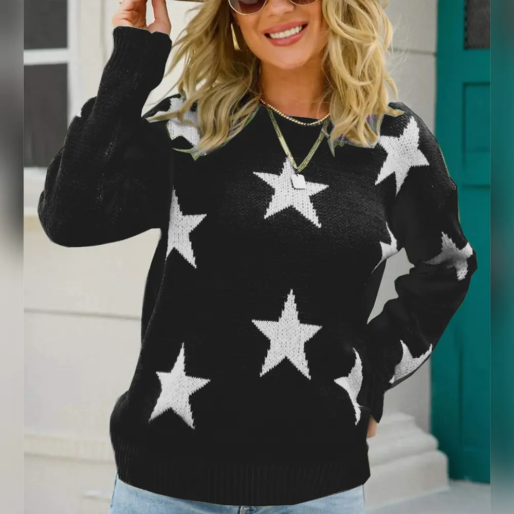 Star Pattern Round Neck Sweater, image 6