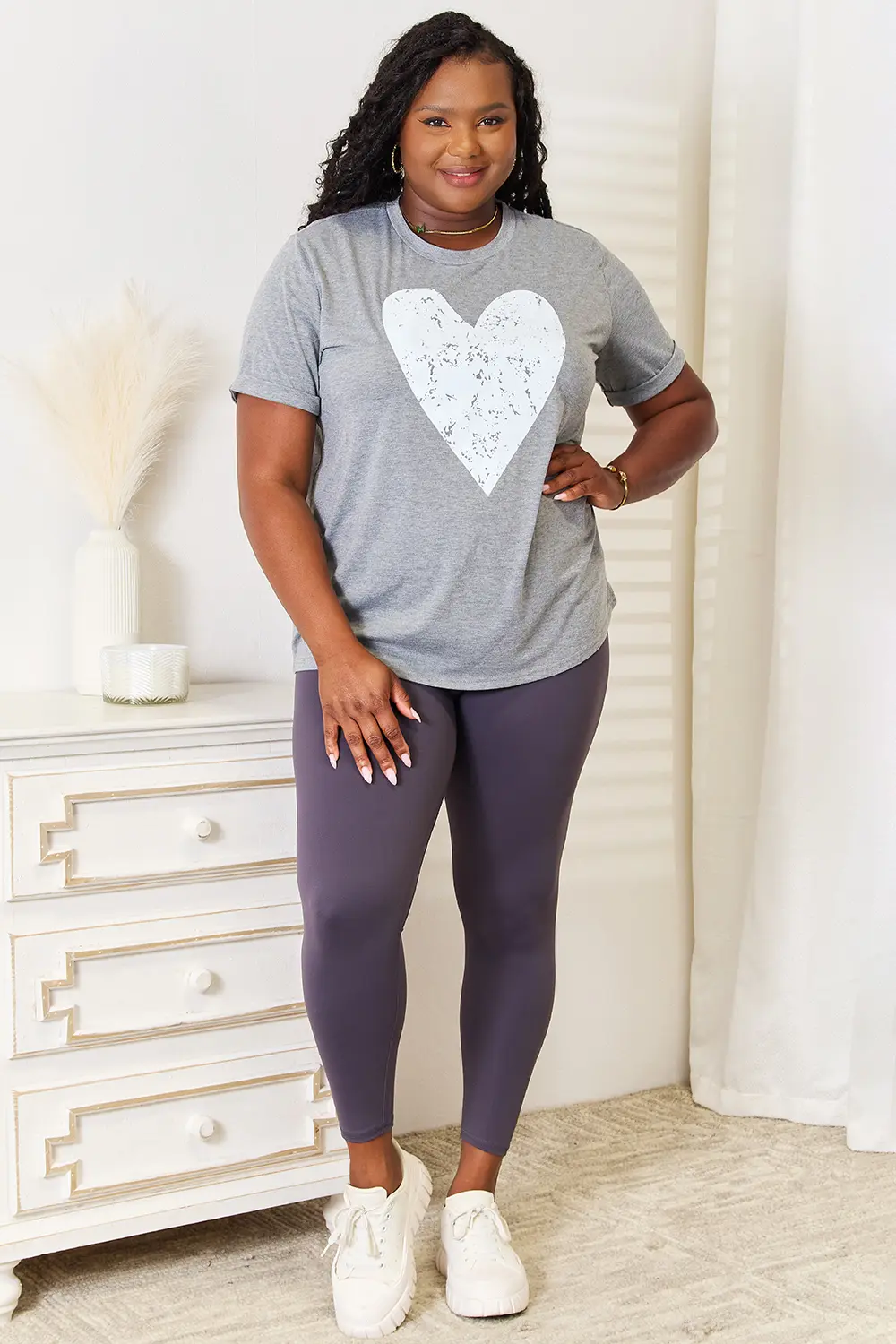 Heart Graphic Cuffed Short Sleeve T-Shirt, image 4