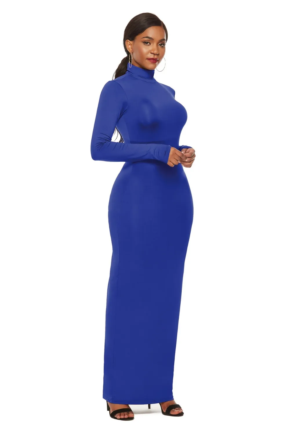 Mock Neck Long Sleeve Maxi Slim Dress, image 11