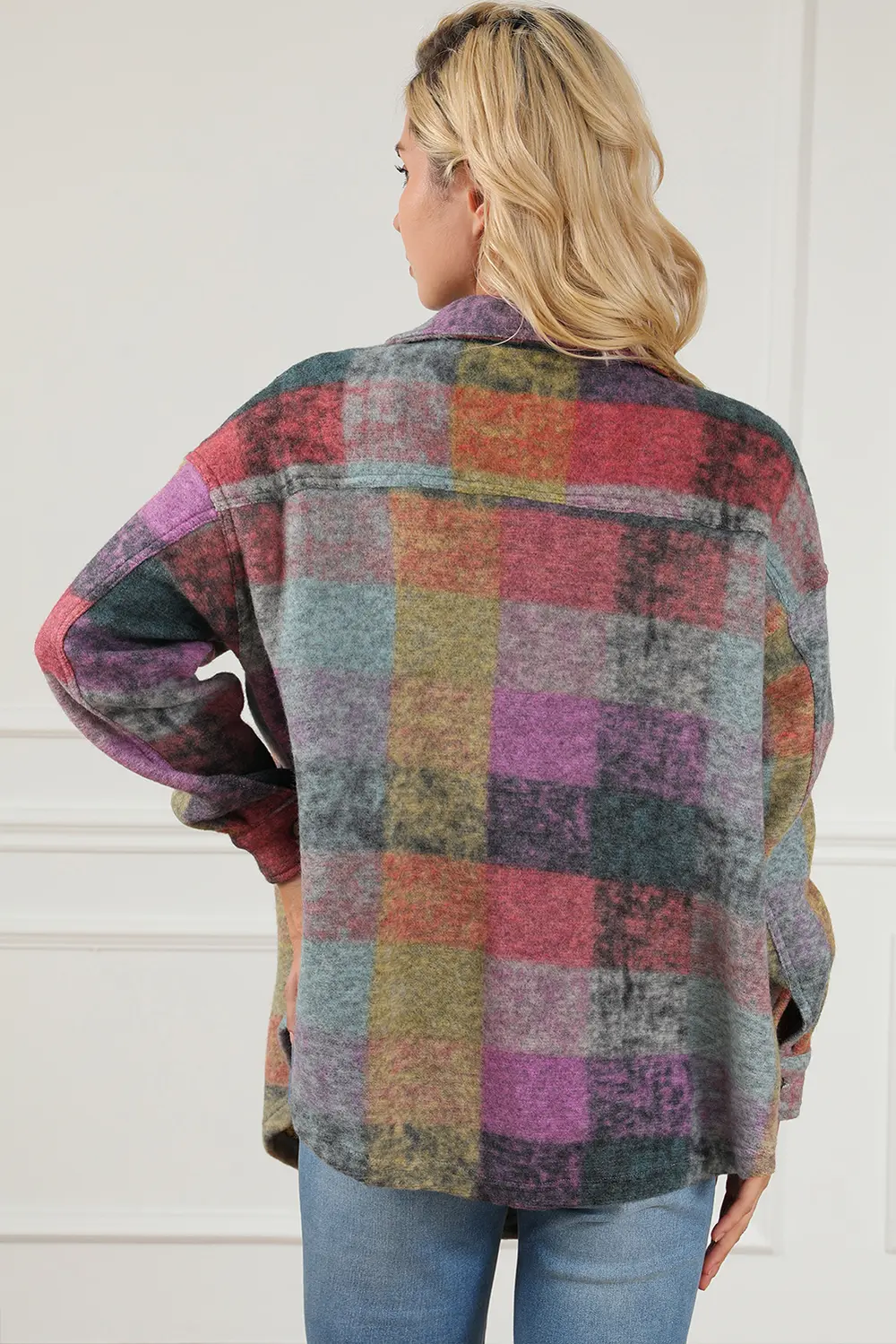 Plaid Collared Neck Button Front Jacket, image 3
