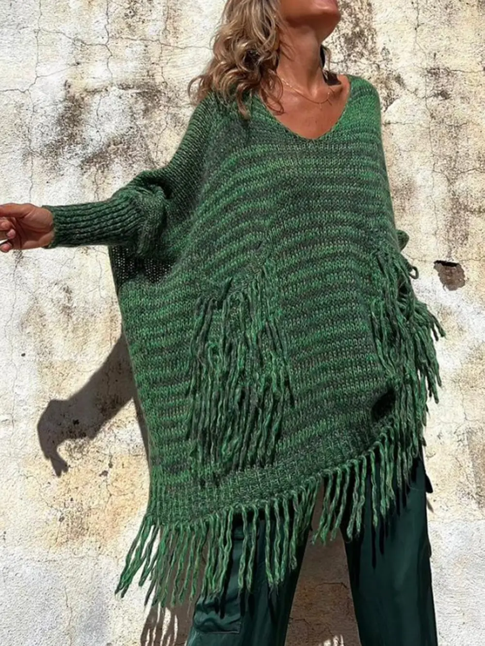 Fringe Detail Long Sleeve Sweater with Pockets, image 7