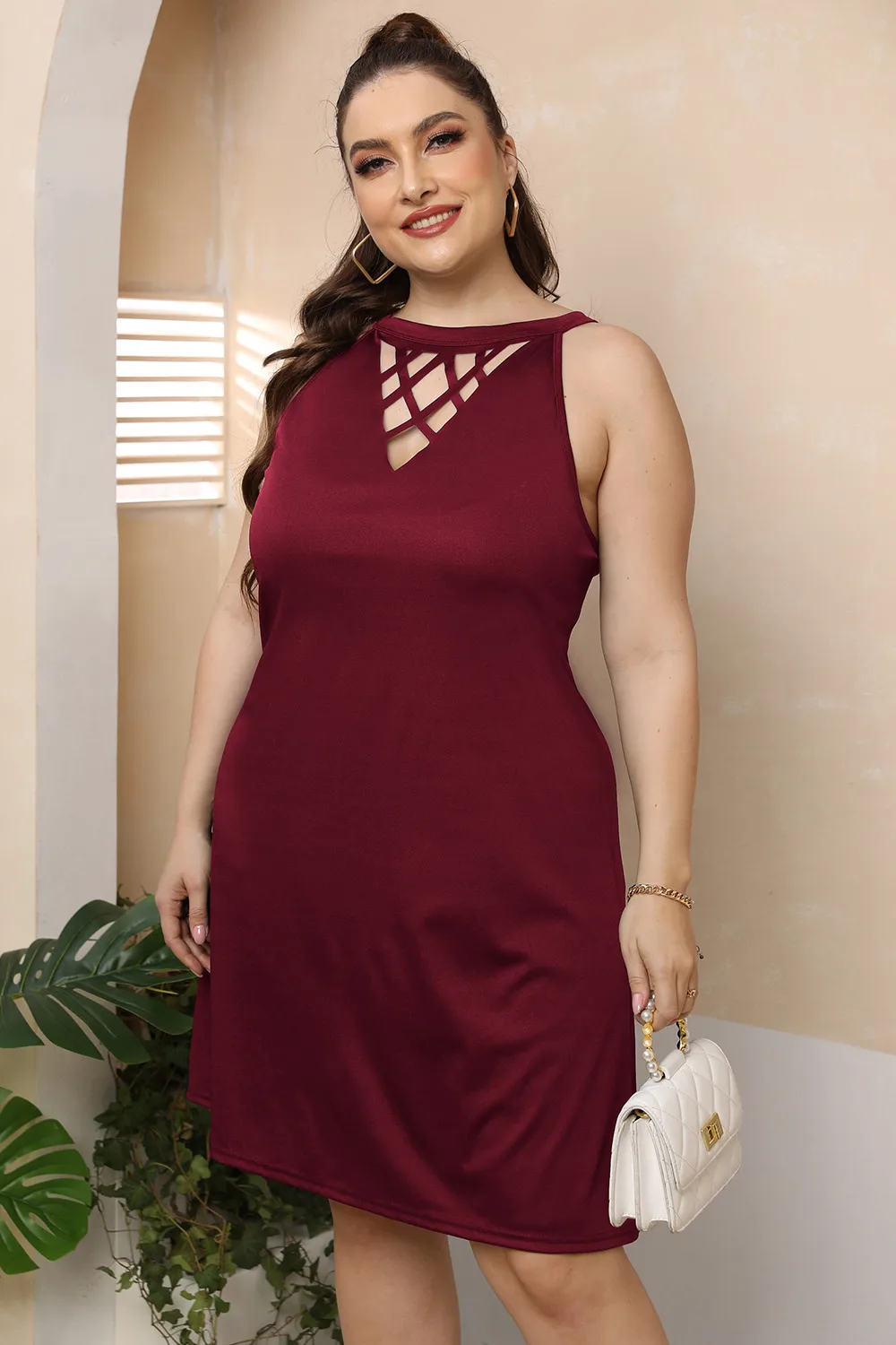 Plus Size Cutout Round Neck Sleeveless Dress, image 5