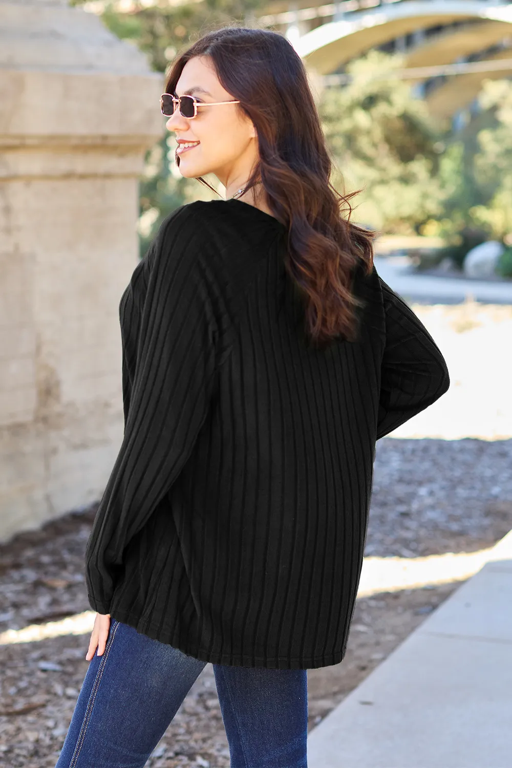 Full Size Ribbed Round Neck Long Sleeve Knit Top, image 7