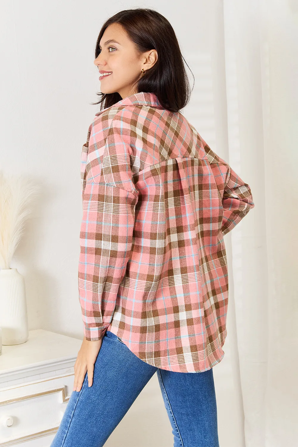 Plaid Collared Neck Long Sleeve Button-Up Shirt, image 2