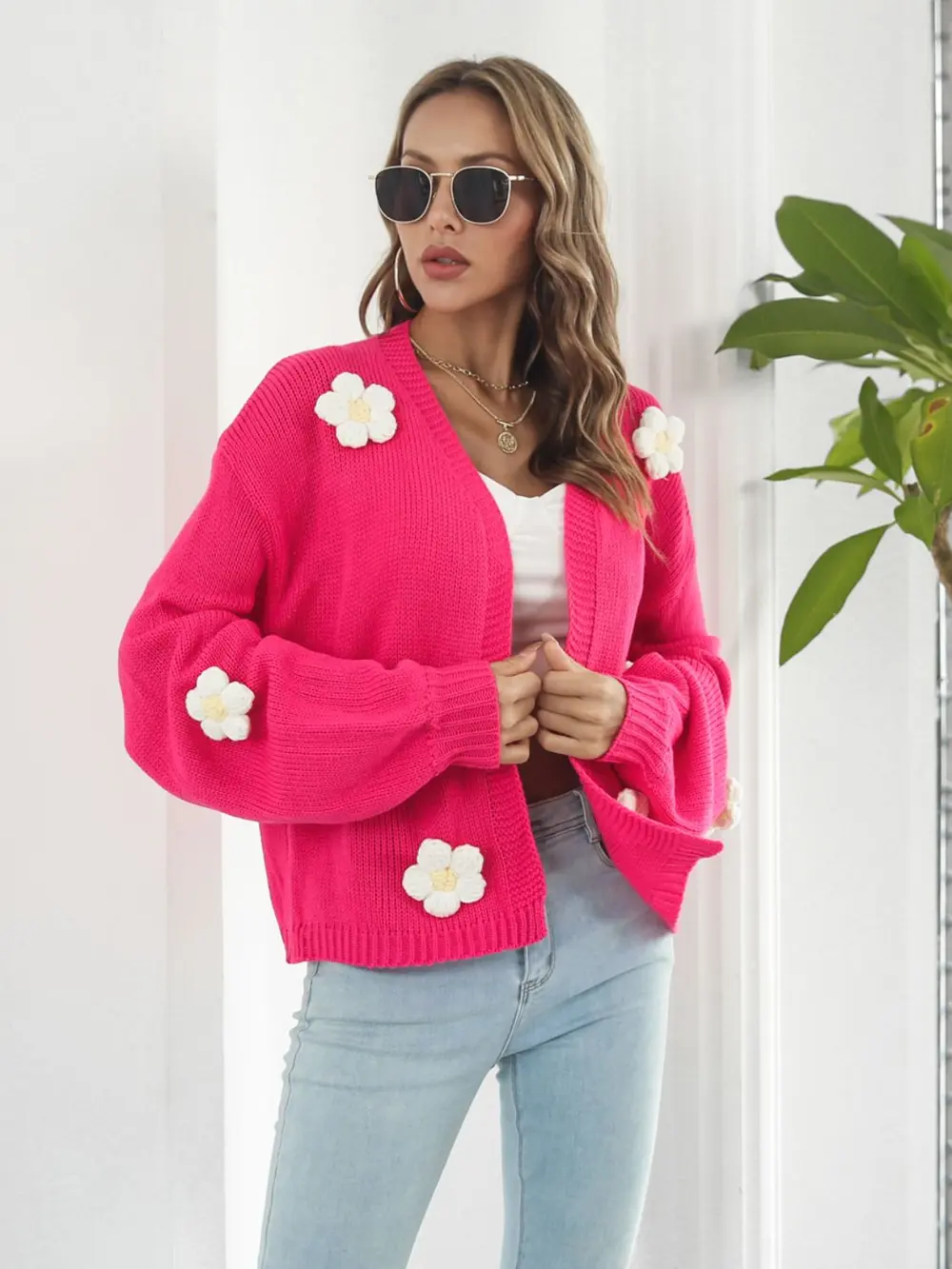 Floral Open Front Long Sleeve Cardigan, image 4