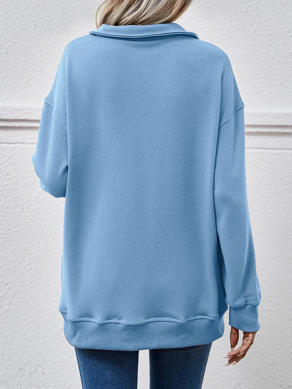 Collared Neck Dropped Shoulder Sweatshirt, image 3