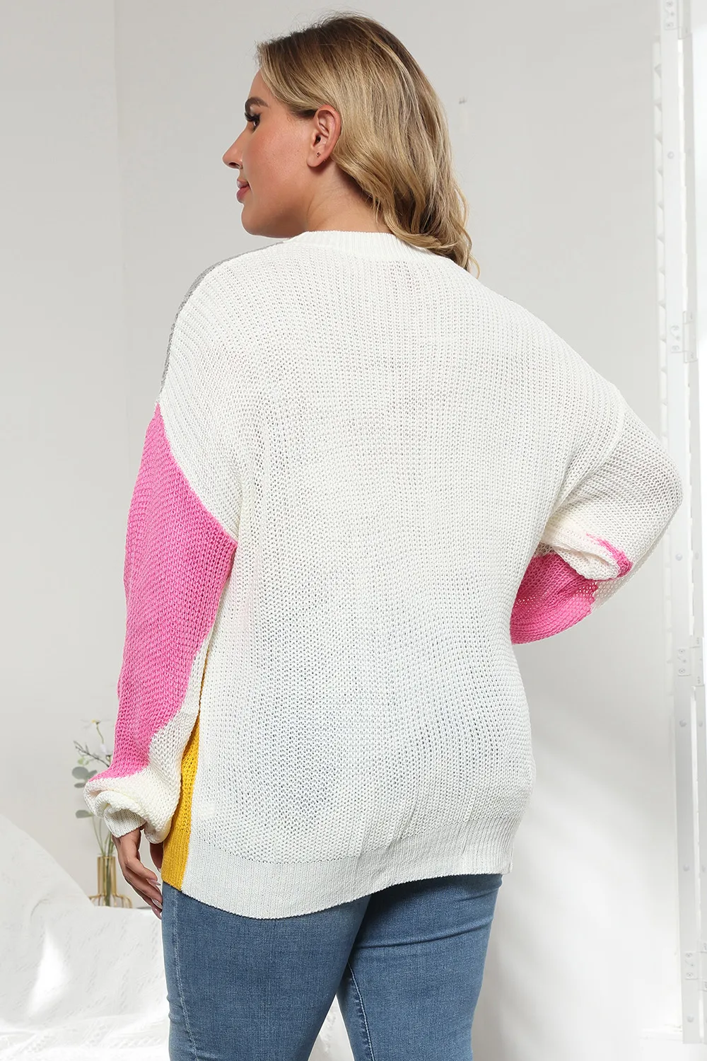 Plus Size Color Block Round Neck Sweater, image 2