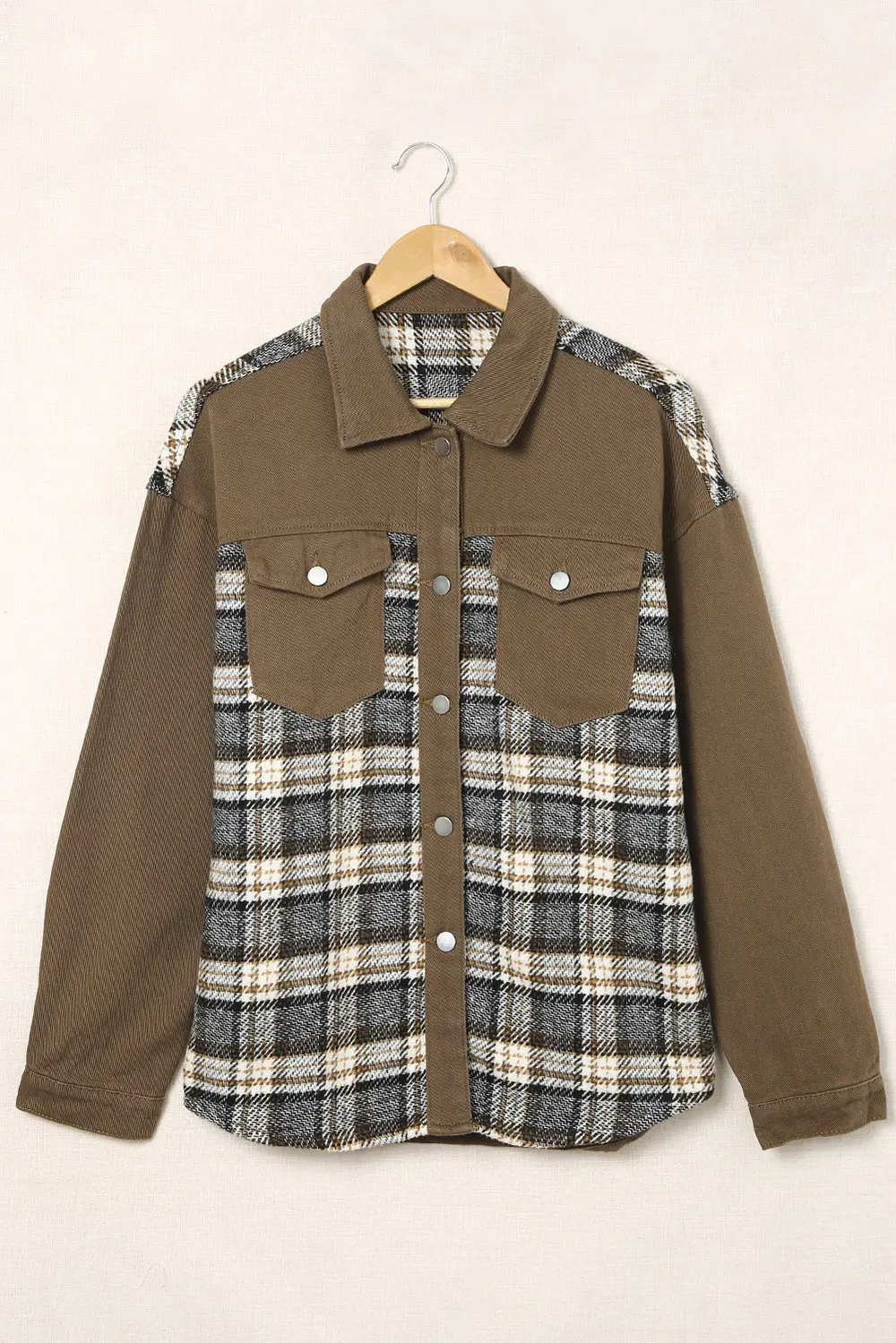 Plaid Collared Denim Jacket, image 5