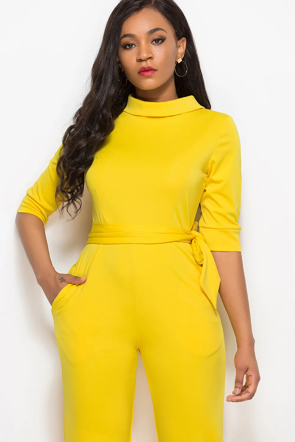 Mock Neck Tie-Waist Half Sleeve Jumpsuit, image 13