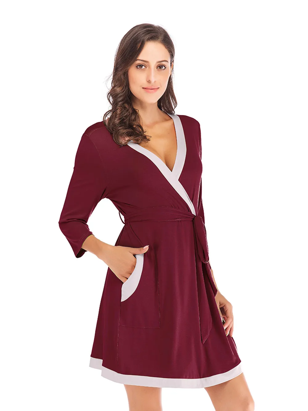Tie Waist Surplice Neck Robe with Pockets, image 7