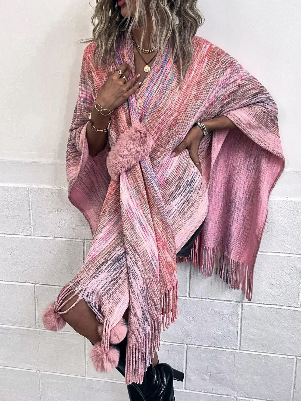 Heathered Fringe Hem Poncho, image 5