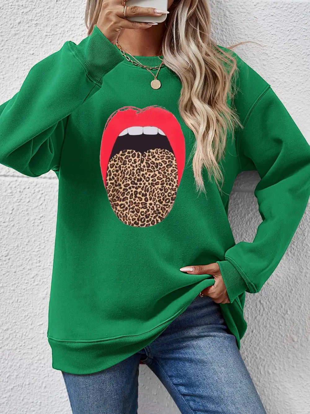 Leopard Lip Graphic Round Neck Sweatshirt, image 20
