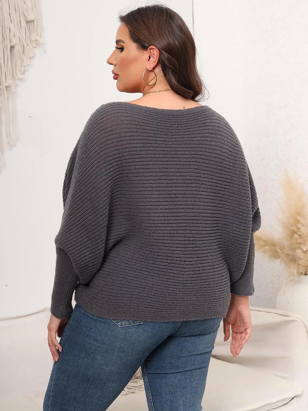 Full Size Boat Neck Batwing Sleeve Sweater, image 15