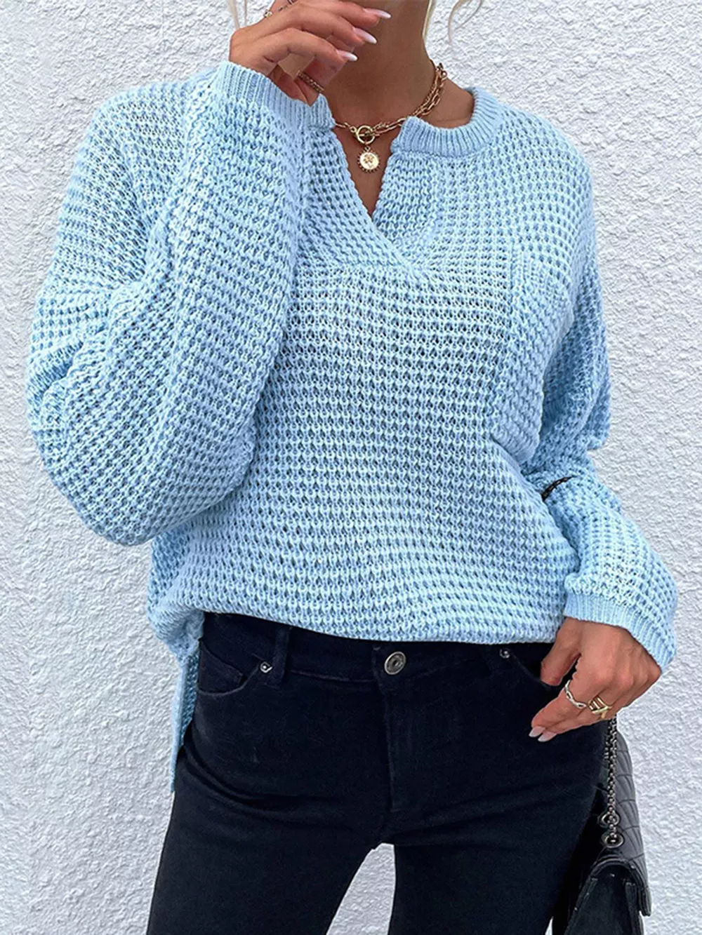 Notched Long Sleeve Sweater, image 16