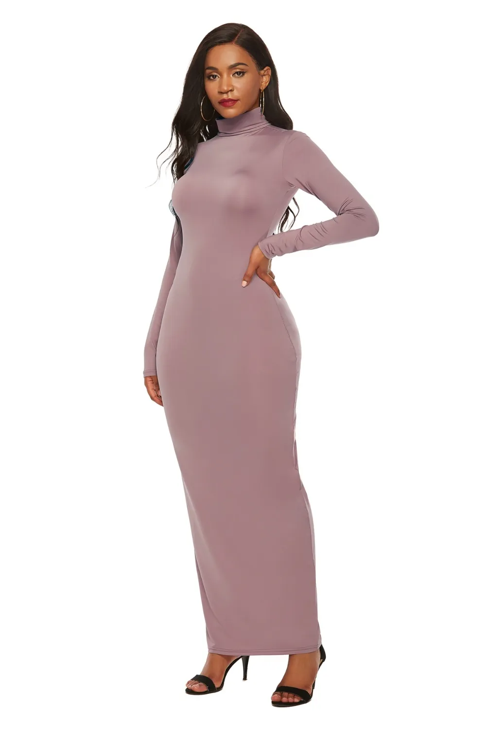 Mock Neck Long Sleeve Maxi Slim Dress, image 12