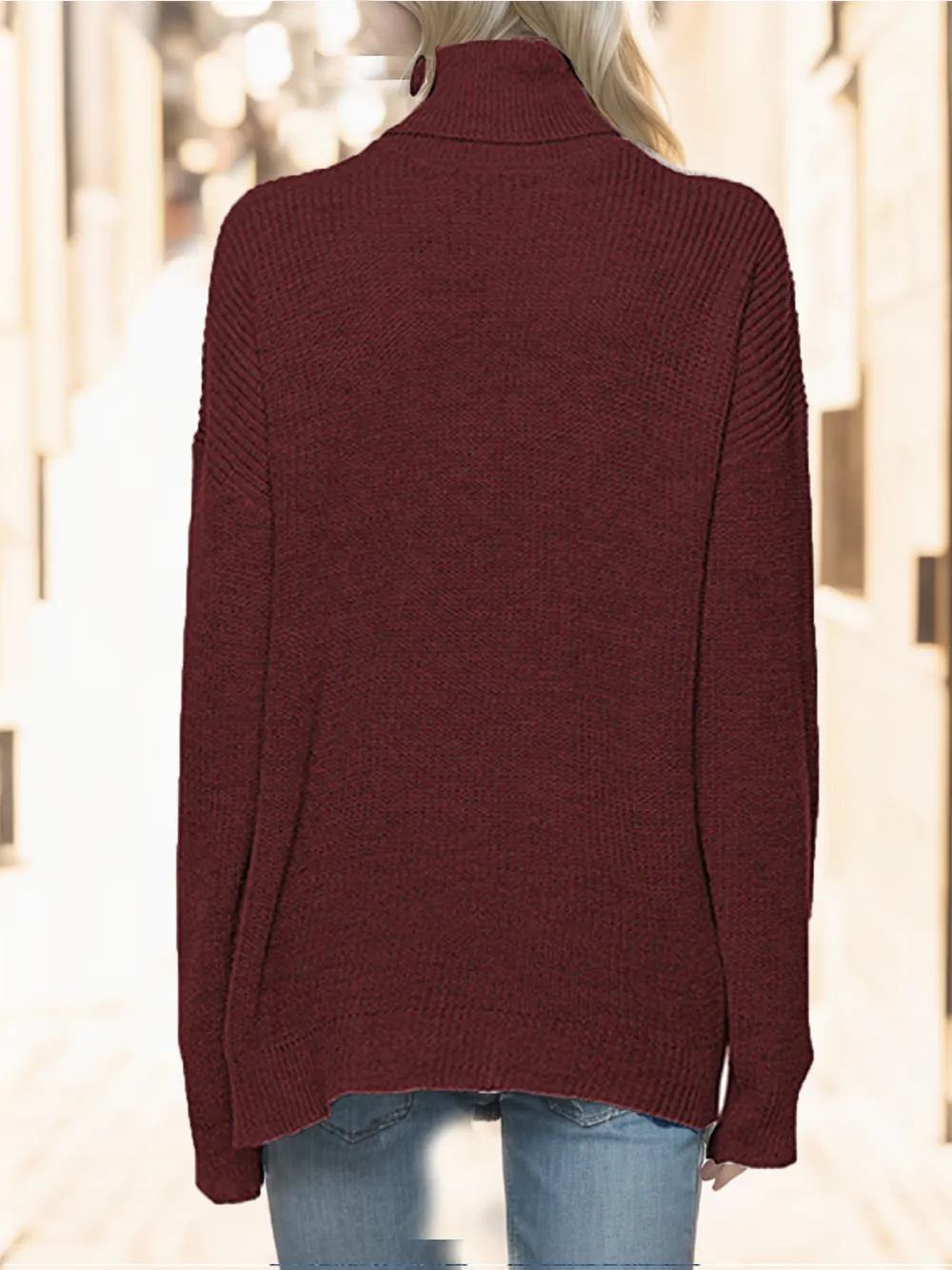 Turtleneck Drop Shoulder Long Sleeve Sweater, image 12
