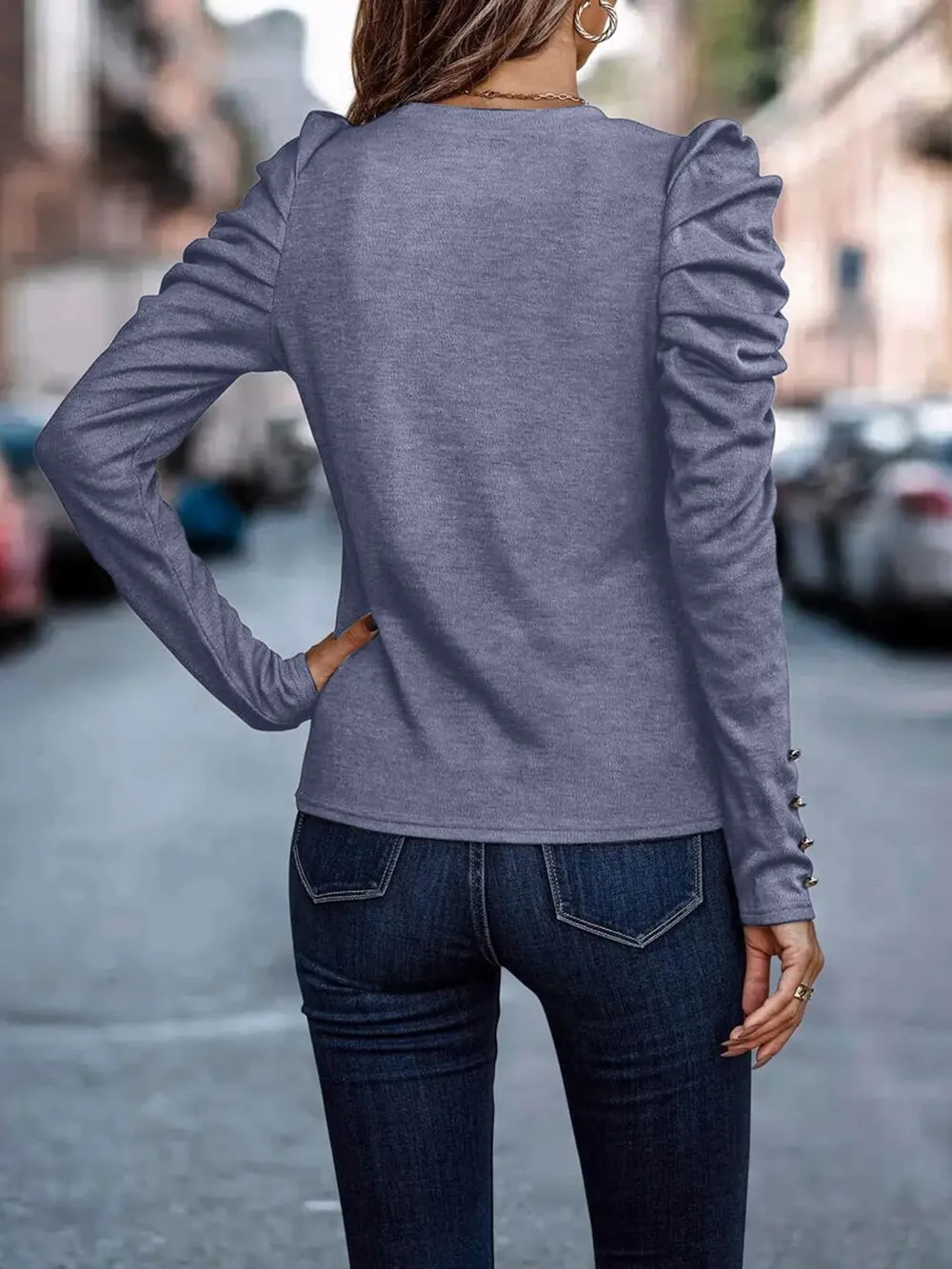 Decorative Button Puff Sleeve T-Shirt, image 15