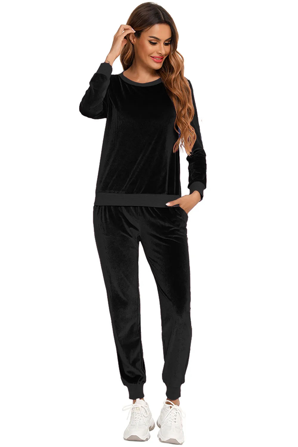 Round Neck Long Sleeve Loungewear Set with Pockets, image 5