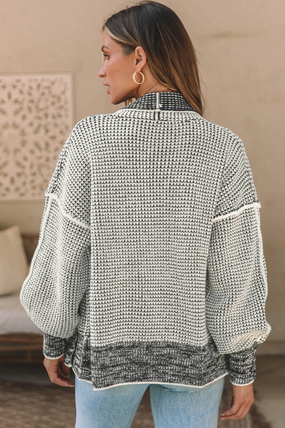 Waffle-knit Pocketed Open Front Cardigan, image 7