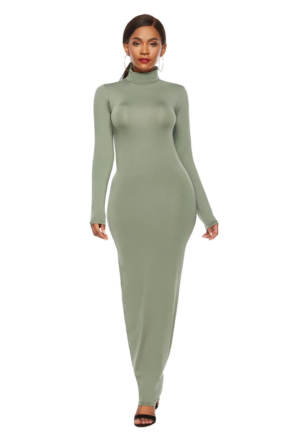 Mock Neck Long Sleeve Maxi Slim Dress, image 13