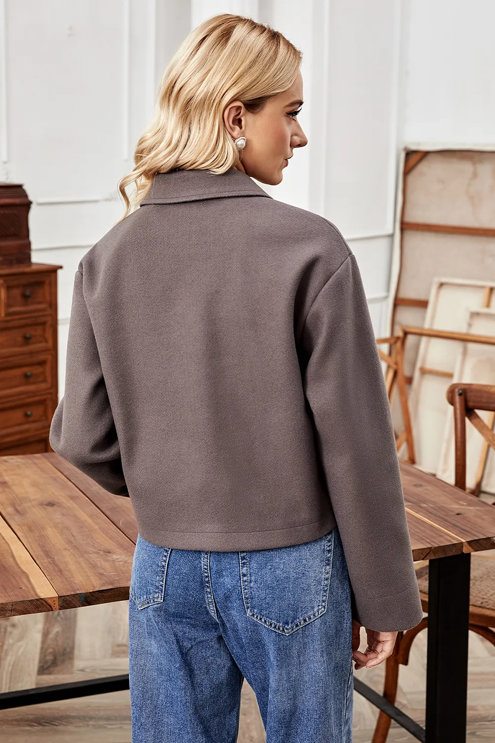 Button Up Collared Neck Jacket, image 3