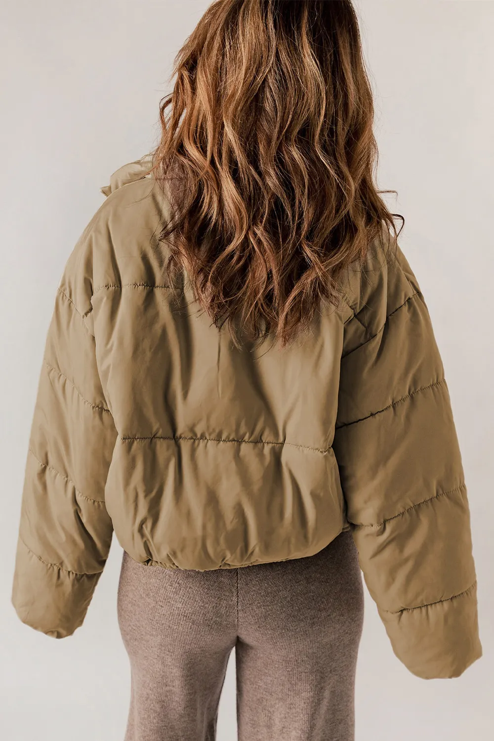 Zip Up Collared Neck Long Sleeve Winter Coat, image 4