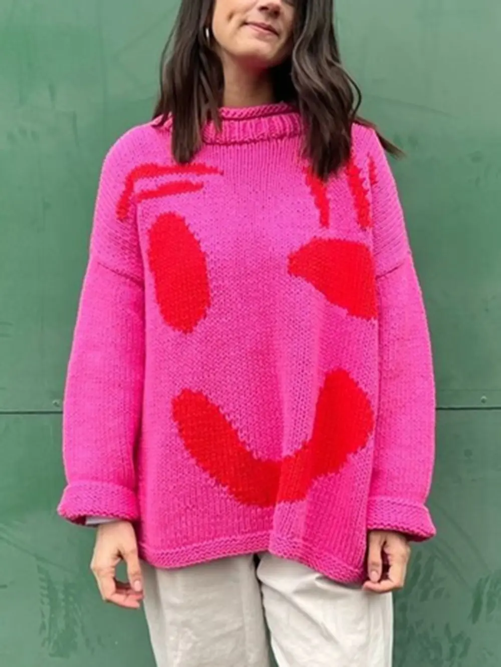 Contrast Drop Shoulder Long Sleeve Sweater, image 13