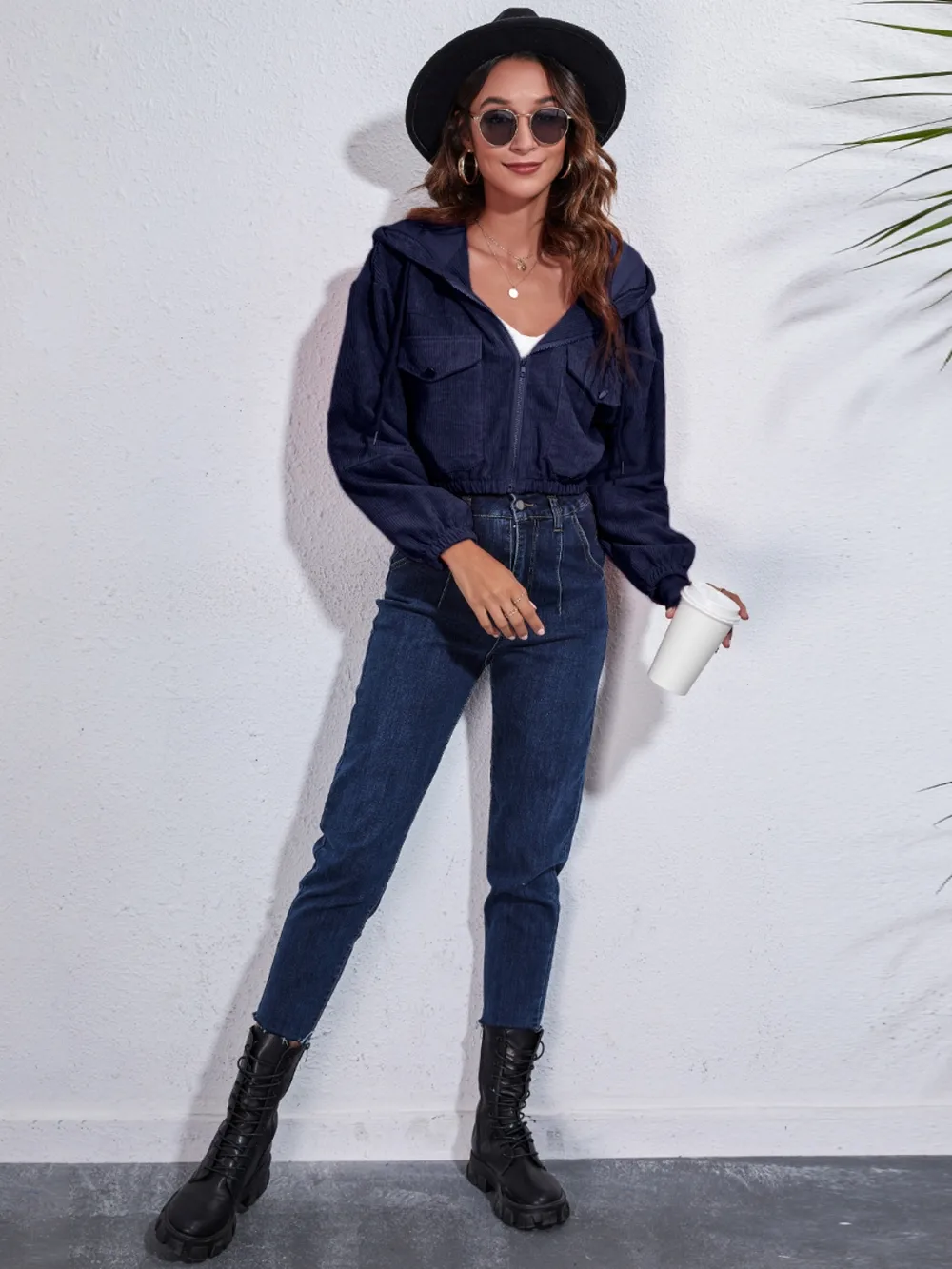 Drawstring Hooded Zip Up Jacket with Pockets, image 23