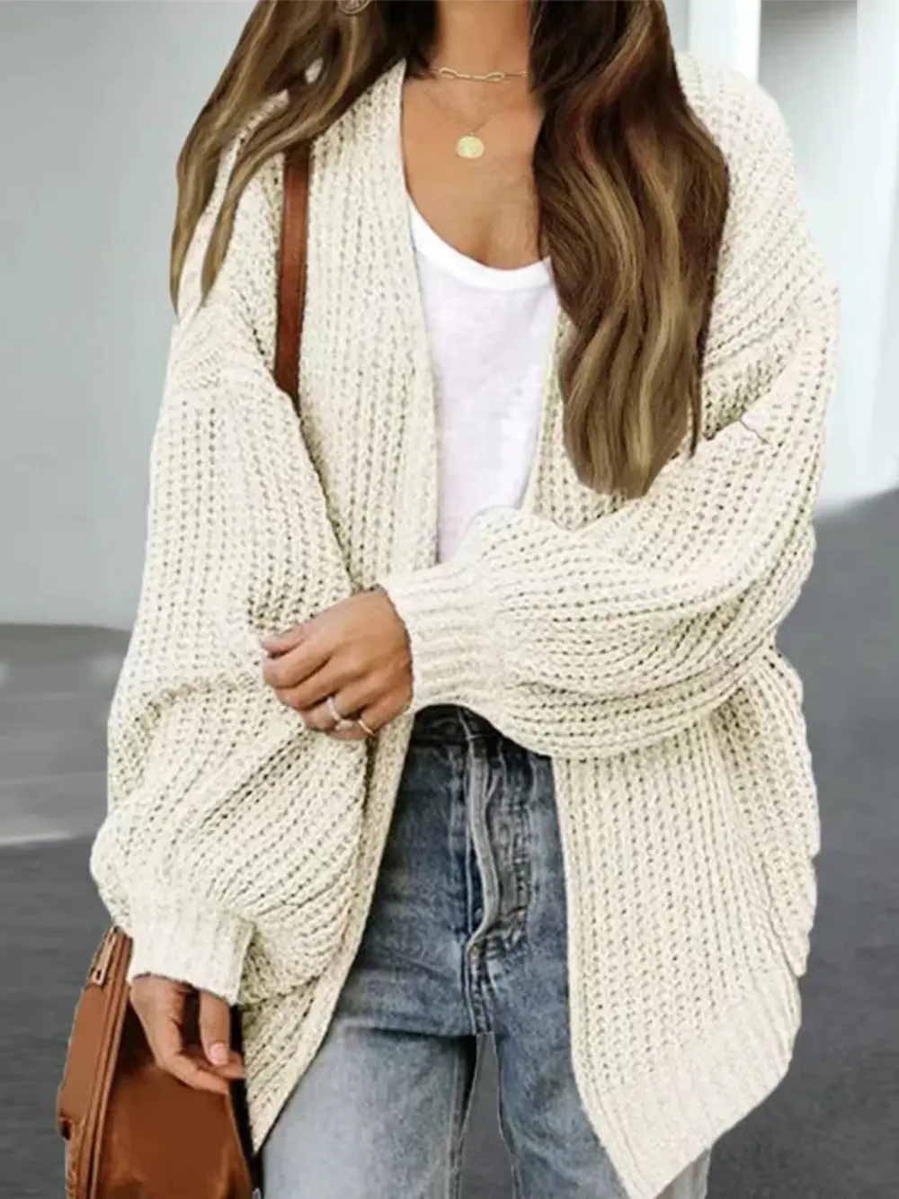 Drop Shoulder Balloon Sleeve Cardigan, image 2