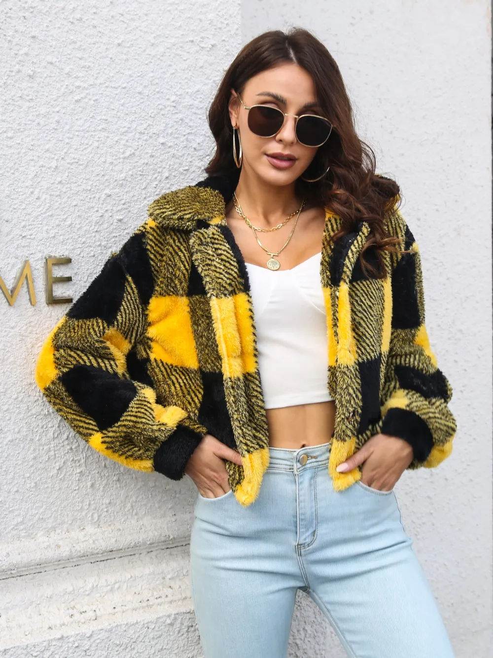 Plaid Dropped Shoulder Buttoned Jacket, image 2