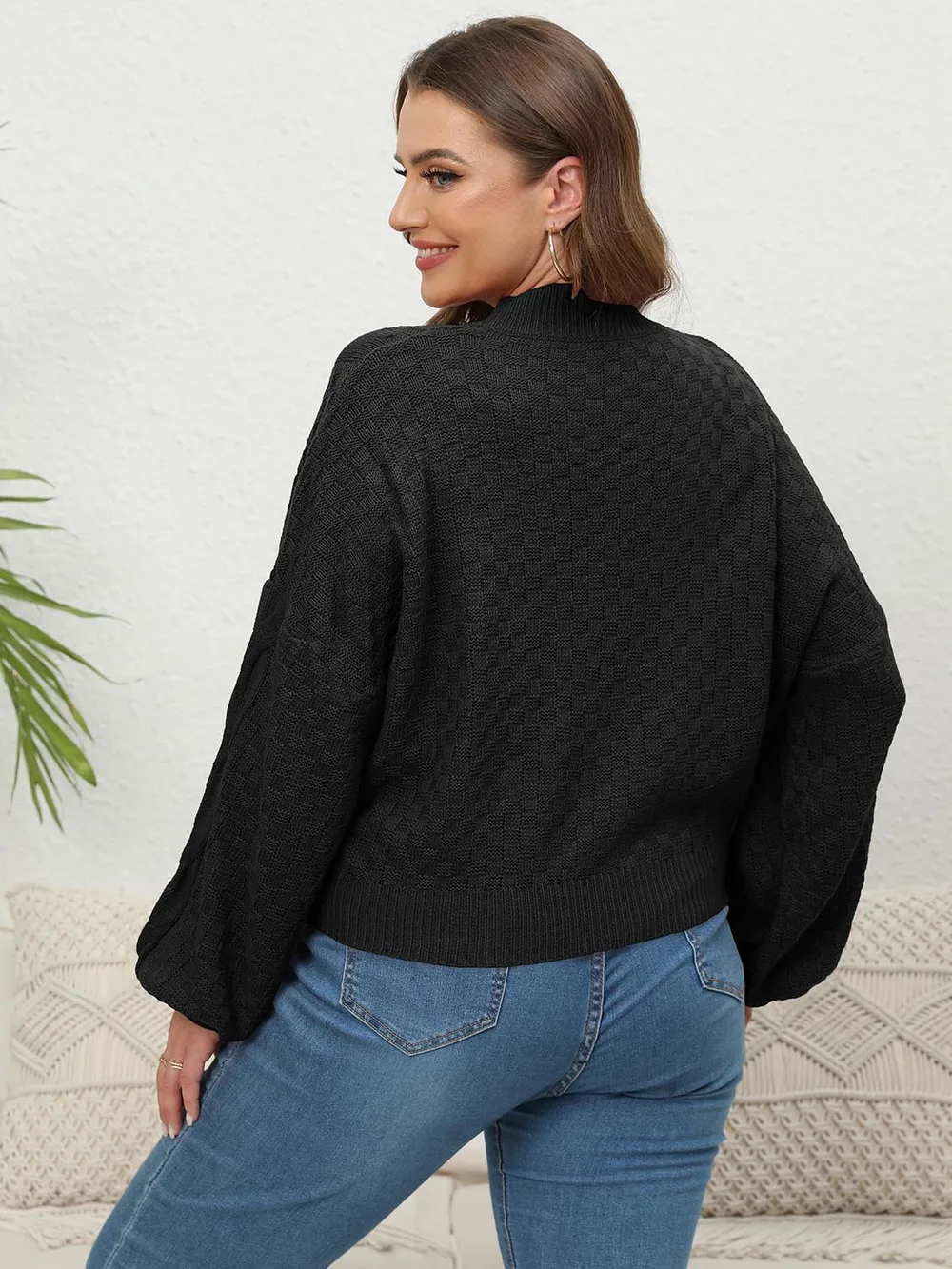 Plus Size Mock Neck Cable Knit Long Sleeve Sweater, image 6