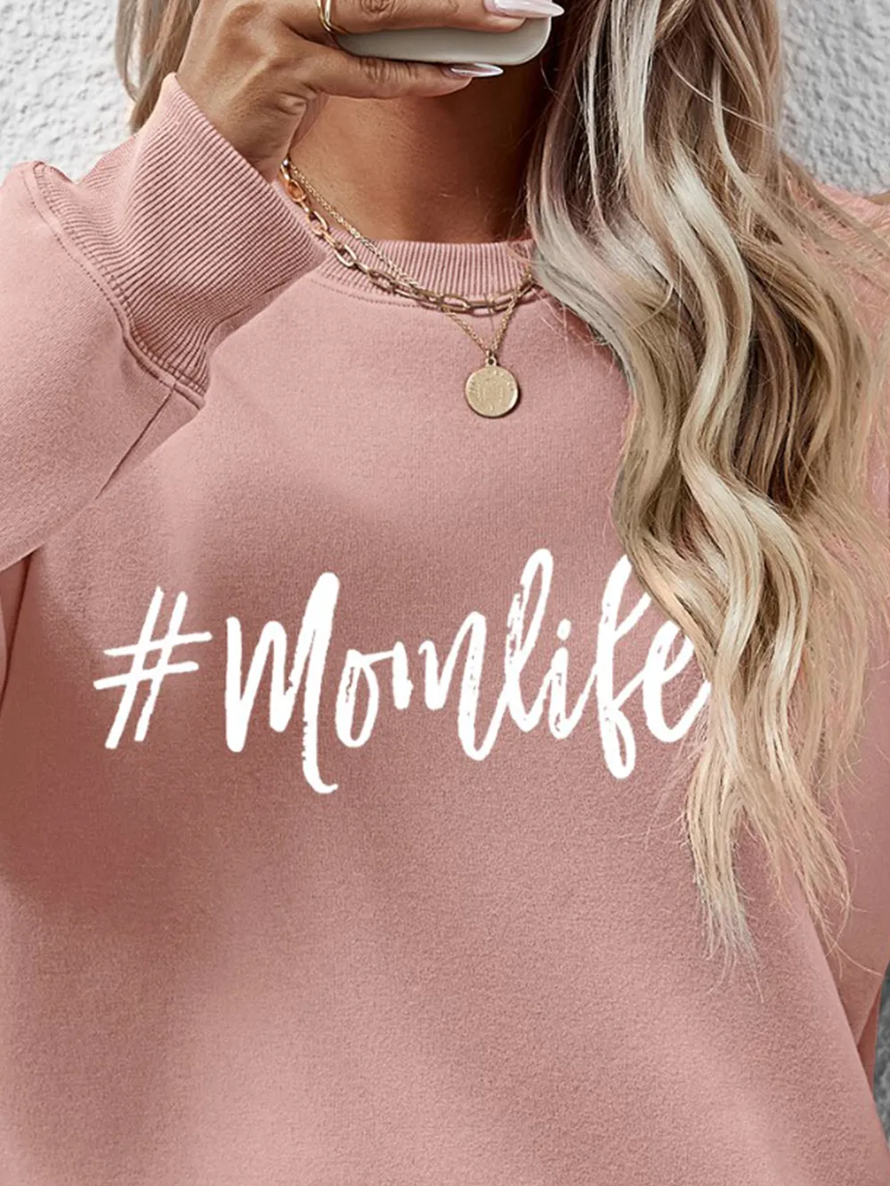 Letter Graphic Round Neck Sweatshirt, image 8