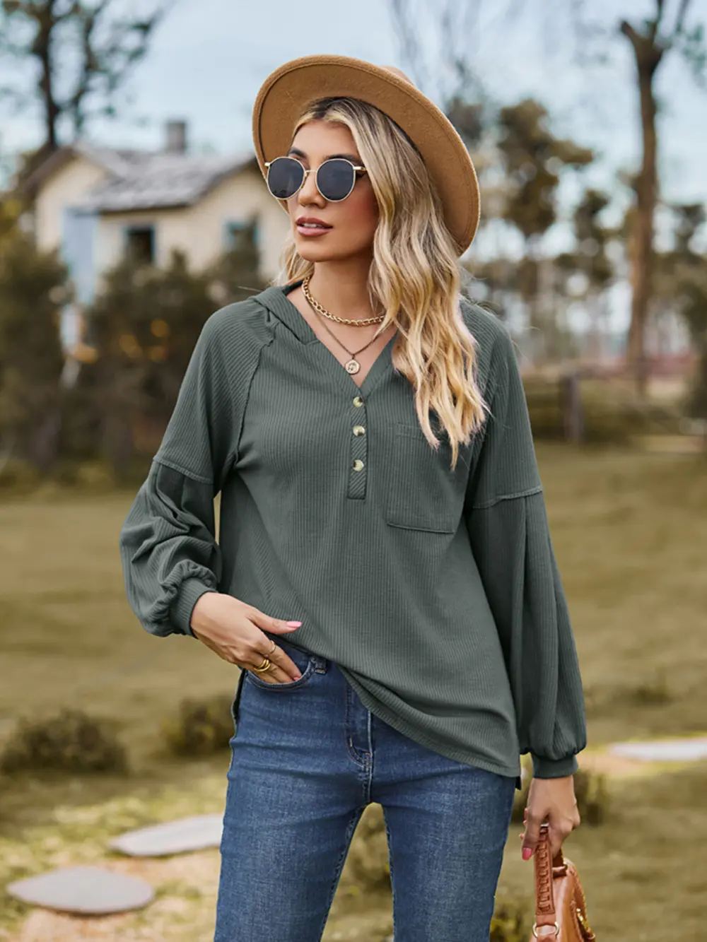 Dropped Shoulder Button-Down Hoodie, image 3