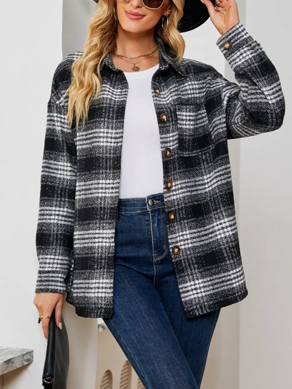 Plaid Collared Shirt Jacket, image 10