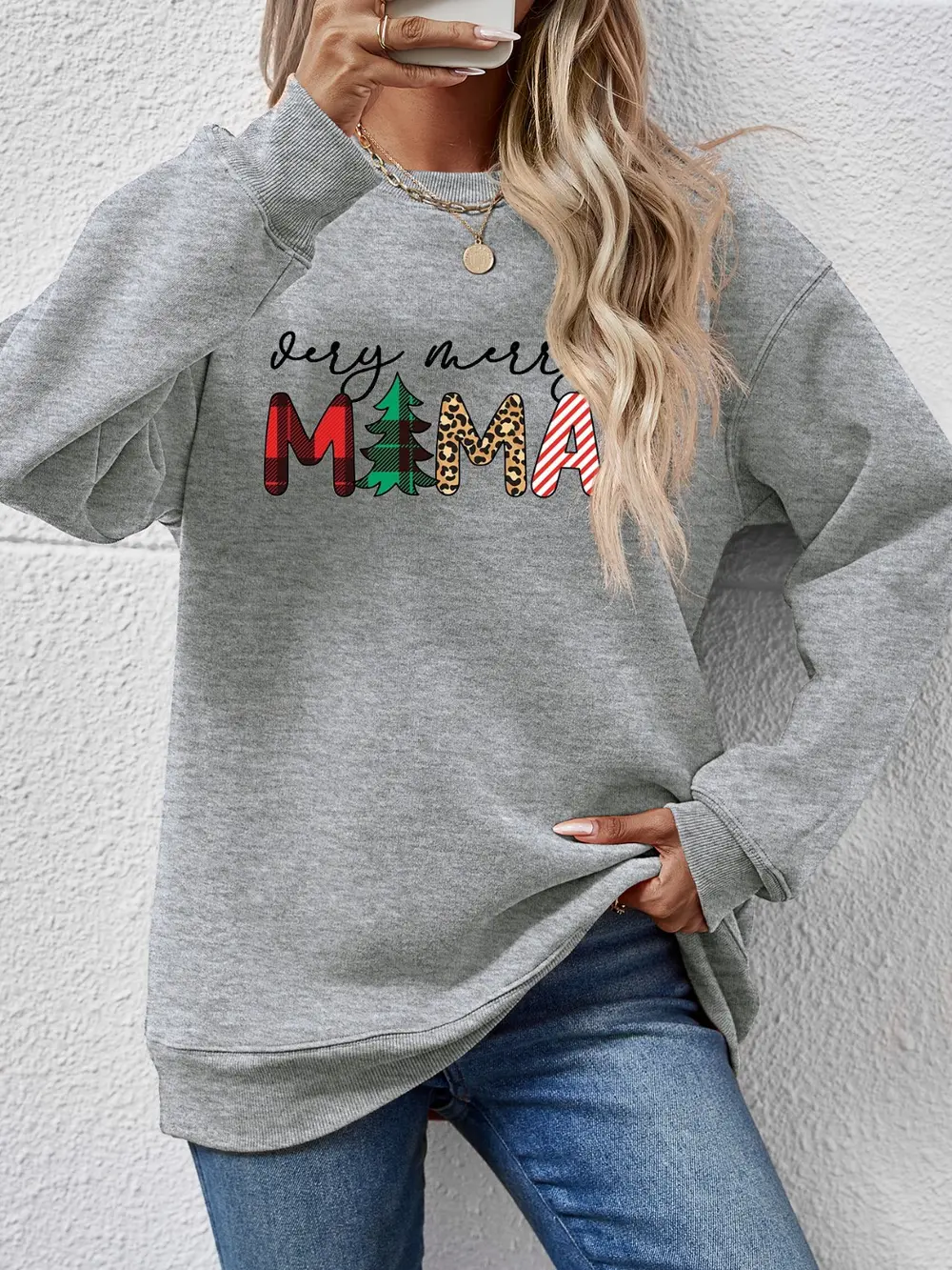 Letter Graphic Round Neck Long Sleeve Sweatshirt, image 25