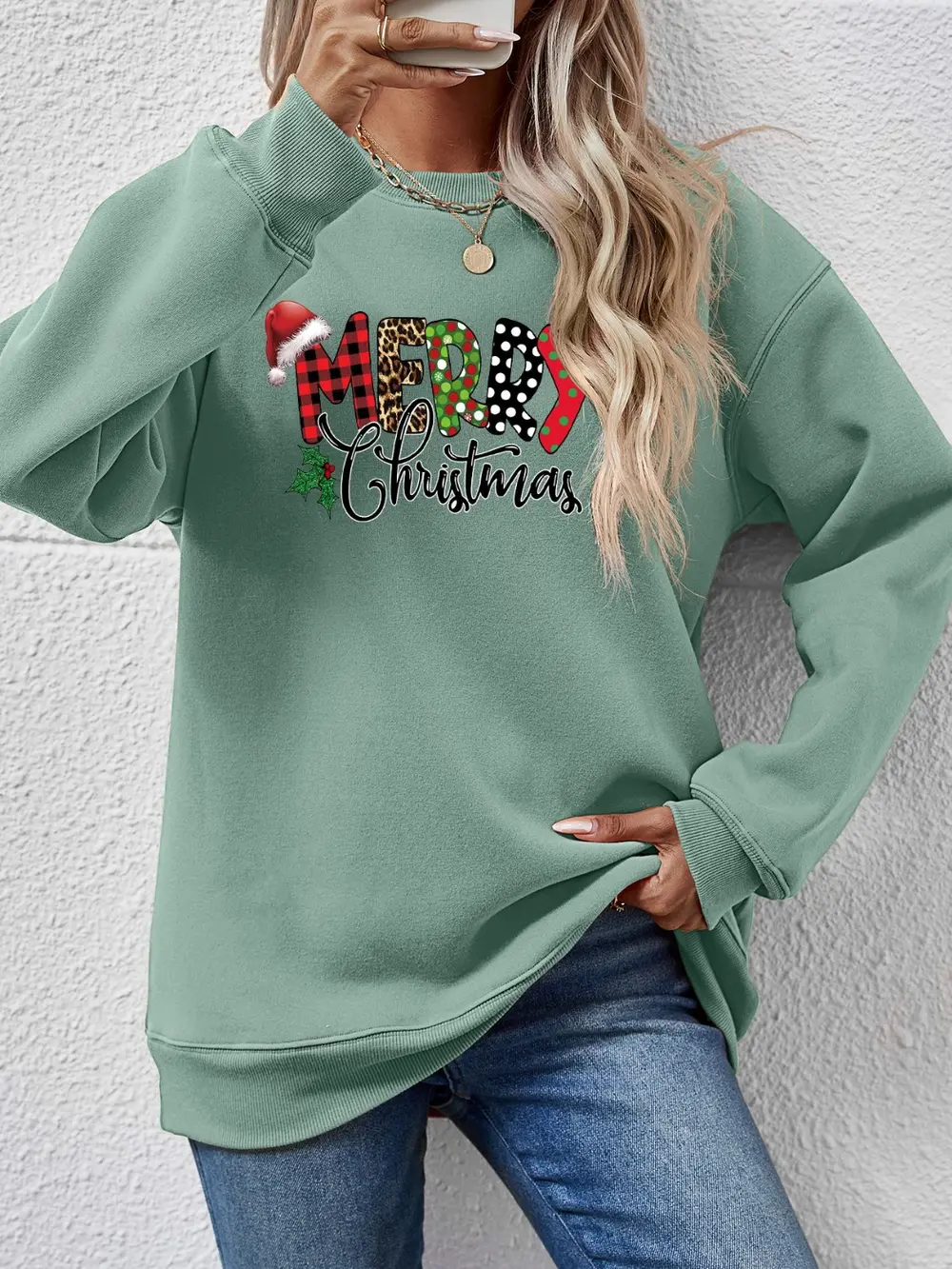 MERRY CHRISTMAS Round Neck Dropped Shoulder Sweatshirt, image 19
