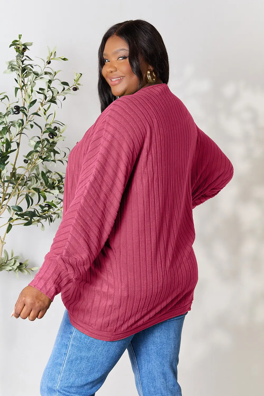 Full Size Ribbed Cocoon Cardigan, image 11