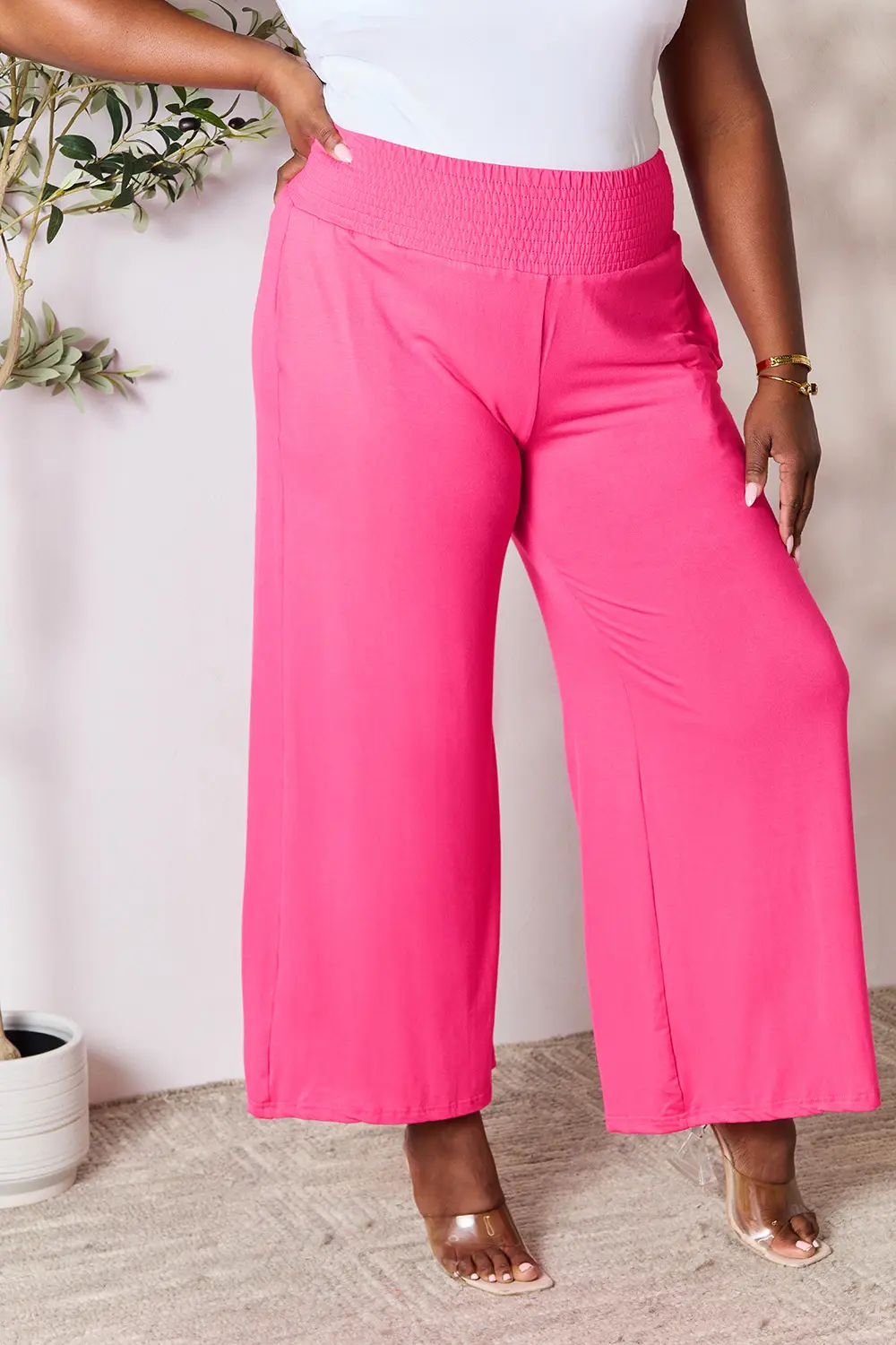 Full Size Smocked Wide Waistband Wide Leg Pants, image 6