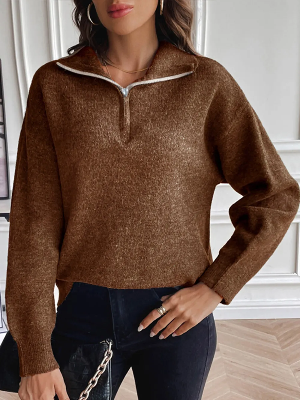 Half Zip Dropped Shoulder Sweater, image 10