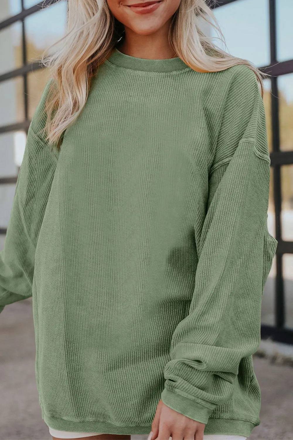 Ribbed Round Neck Drop Shoulder Sweatshirt, image 10