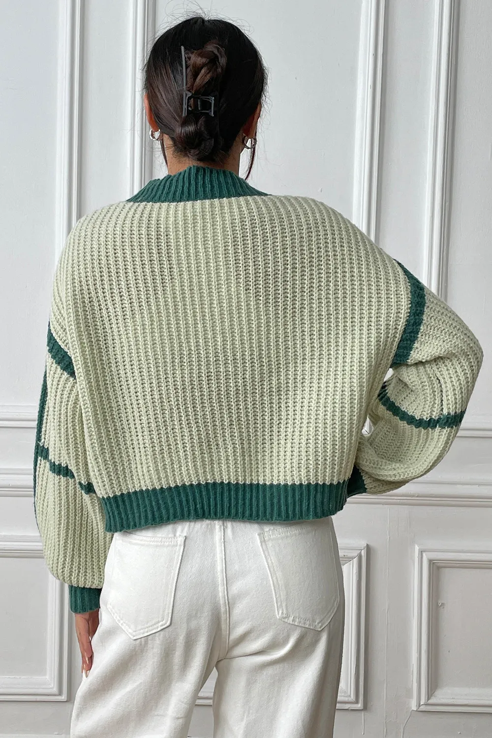 Contrast Open Front Long Sleeve Cardigan, image 3