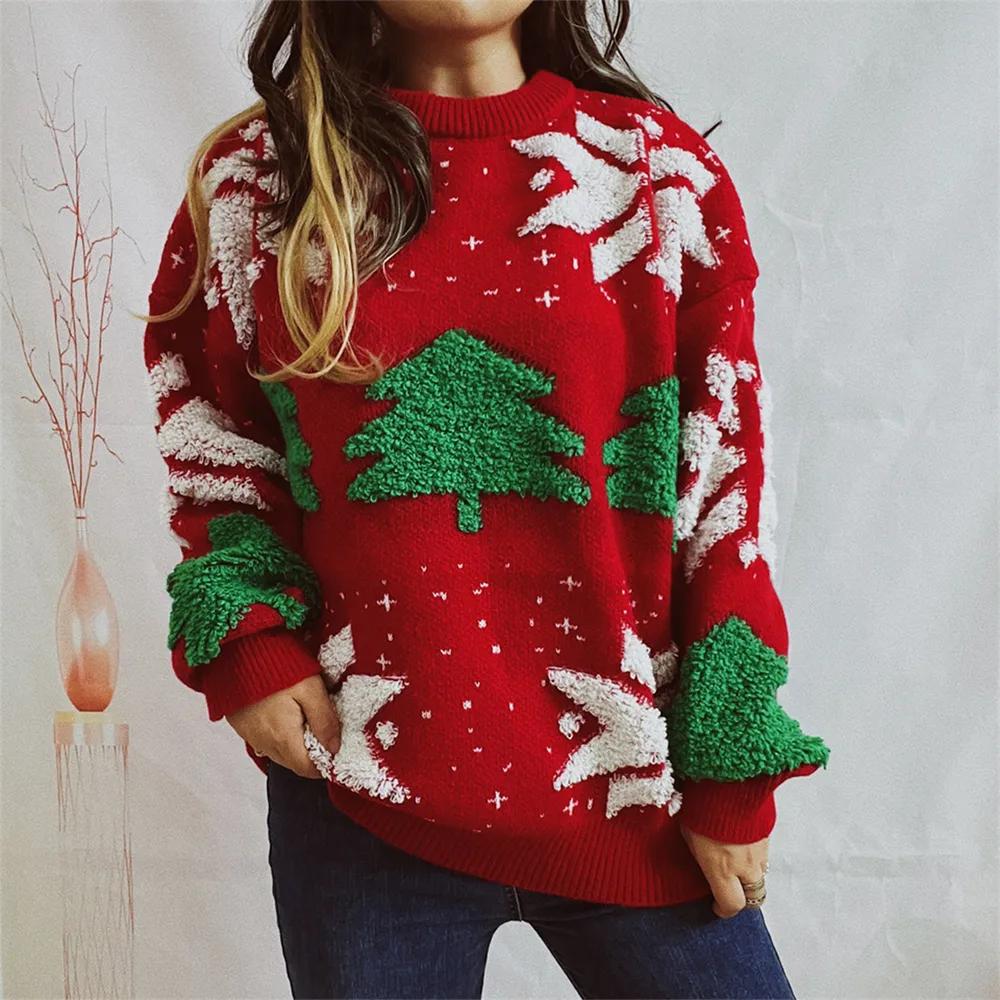 Snowflake Round Neck Long Sleeve Sweater, image 2