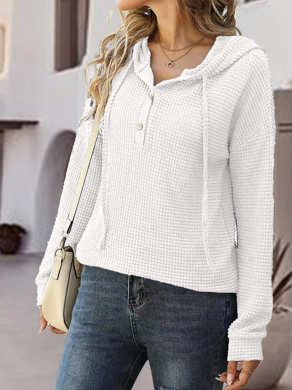 Half Button Up Drawstring Hoodie, image 11
