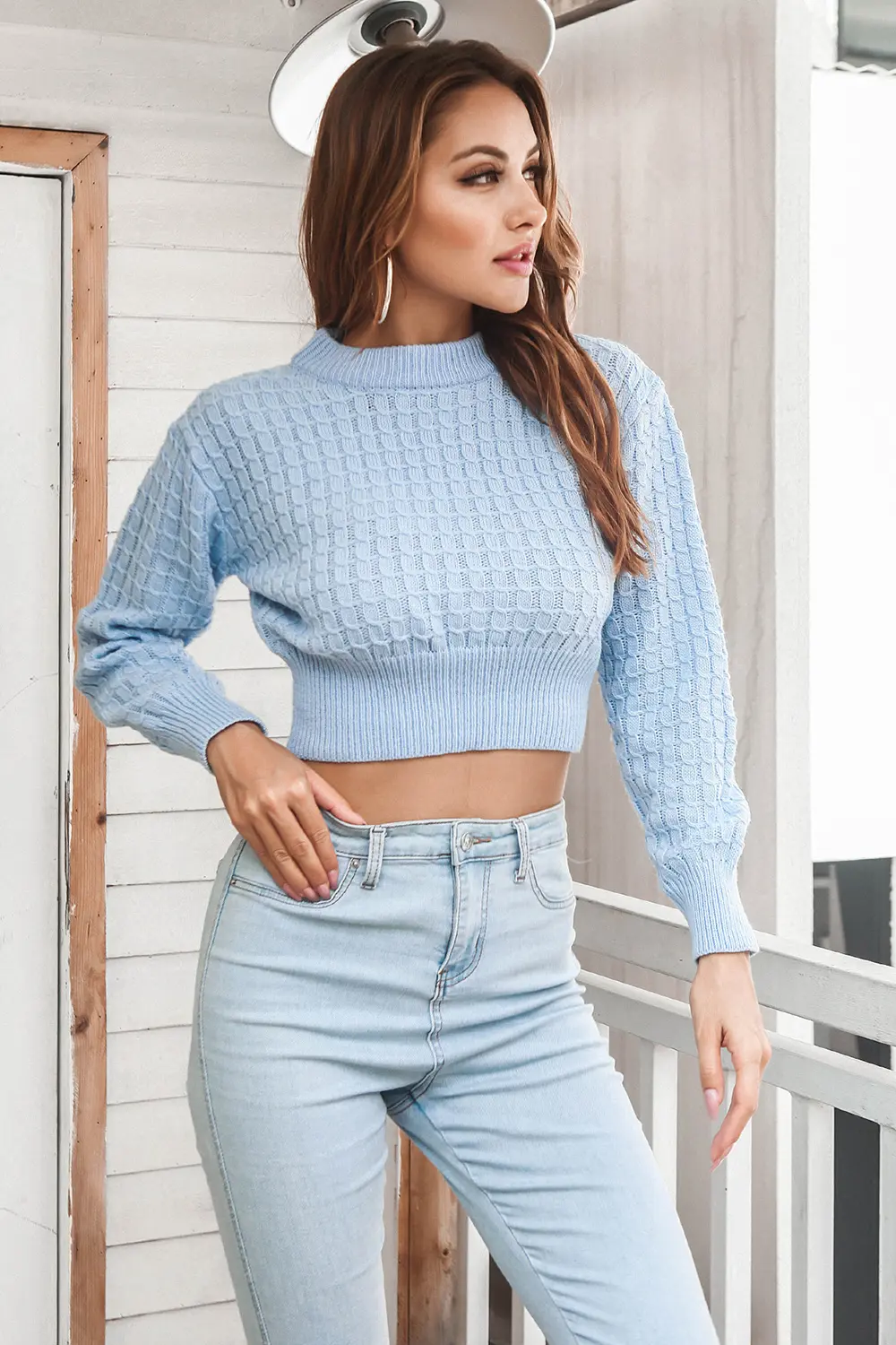 Round Neck Long Sleeve Cropped Sweater, image 4