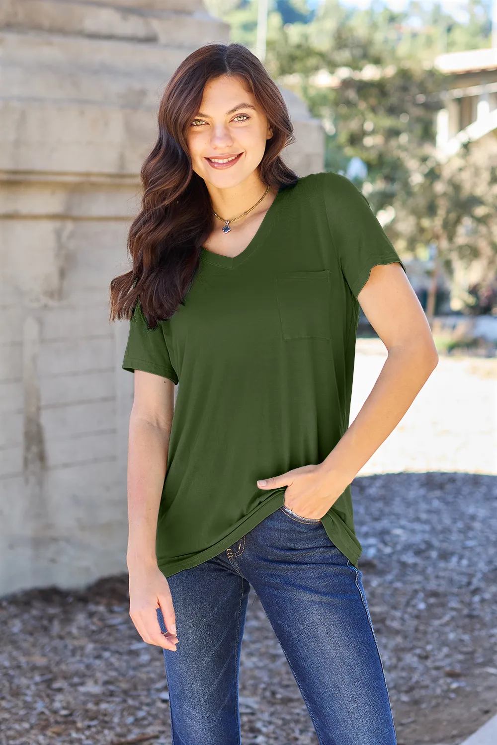 Full Size V-Neck Short Sleeve T-Shirt, image 3