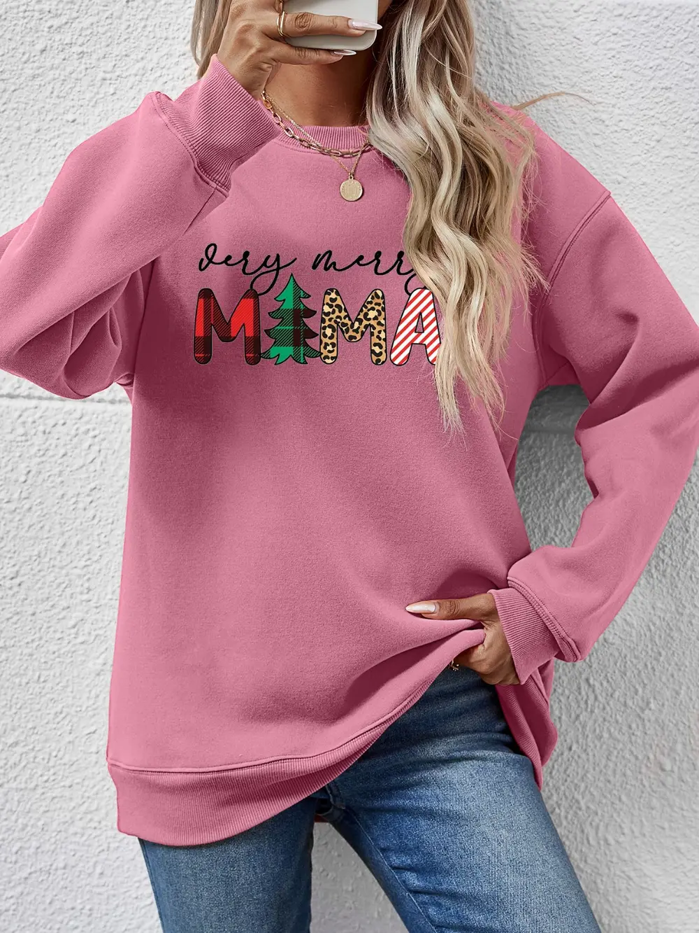 Letter Graphic Round Neck Long Sleeve Sweatshirt, image 13