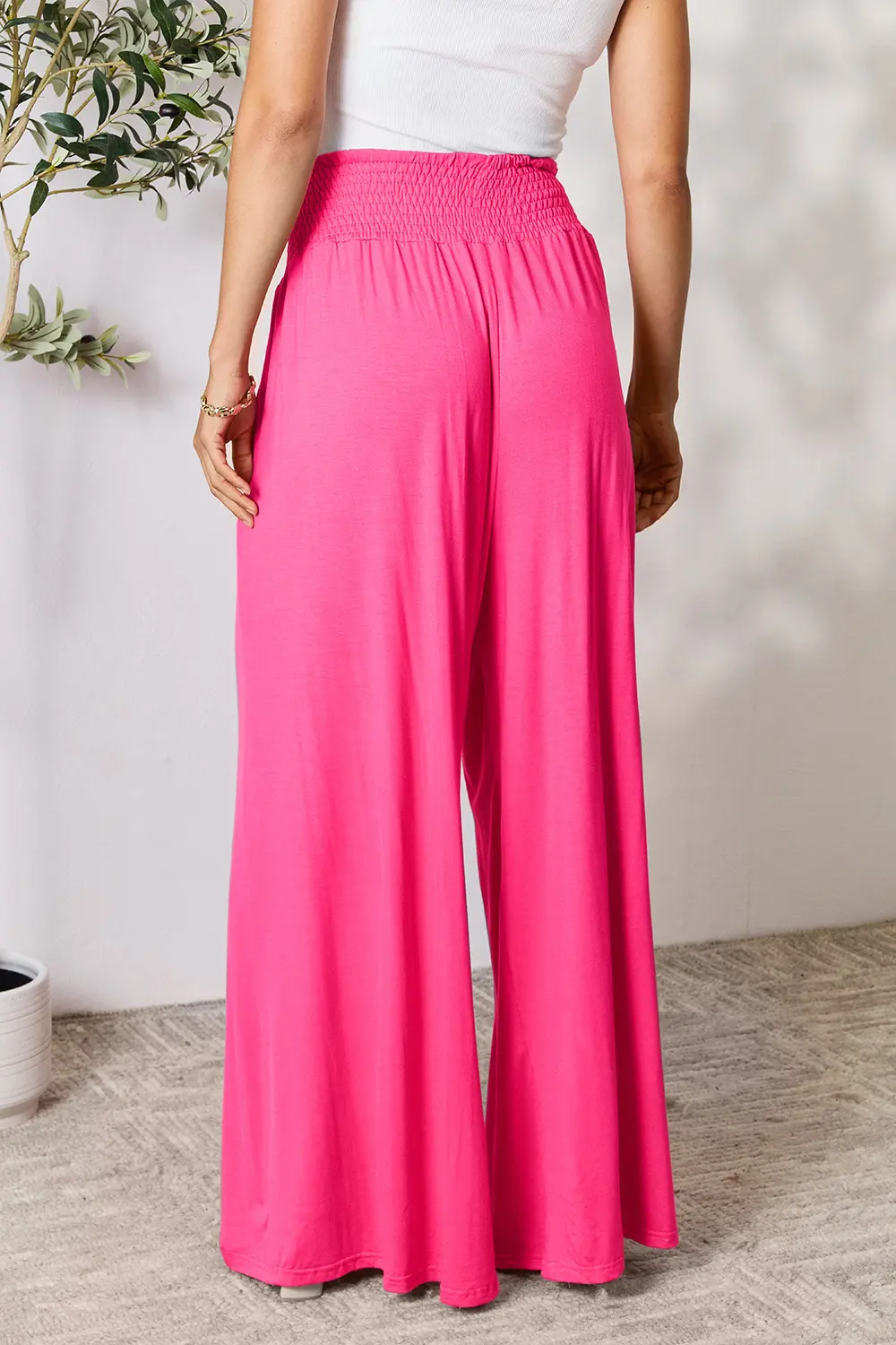 Full Size Smocked Wide Waistband Wide Leg Pants, image 7