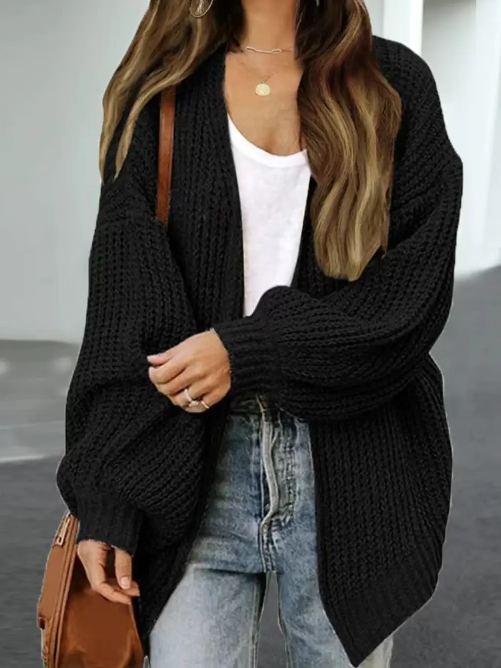 Drop Shoulder Balloon Sleeve Cardigan, image 8