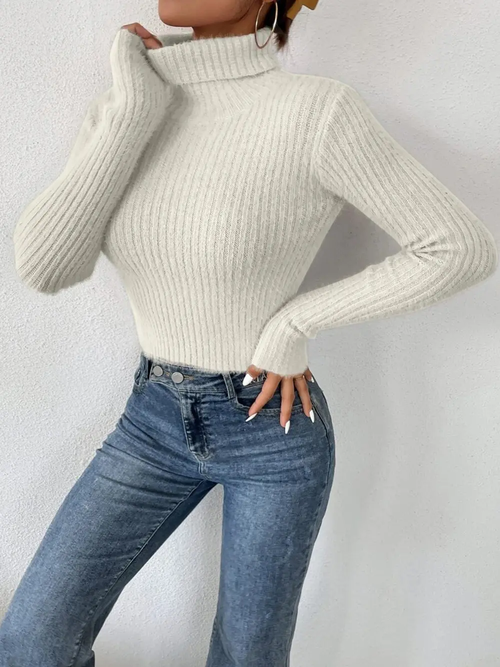 Ribbed Turtleneck Long Sleeve Sweater, image 12