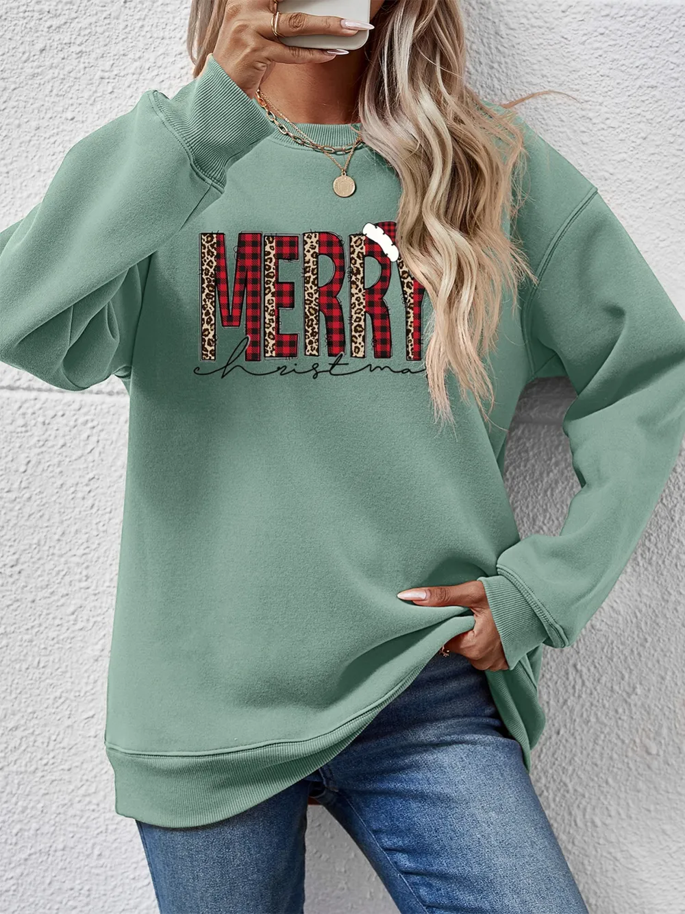 MERRY CHRISTMAS Round Neck Long Sleeve Sweatshirt, image 17